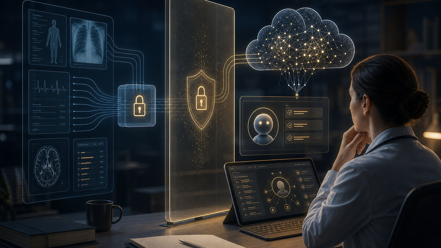 Clinical AI privacy illustration